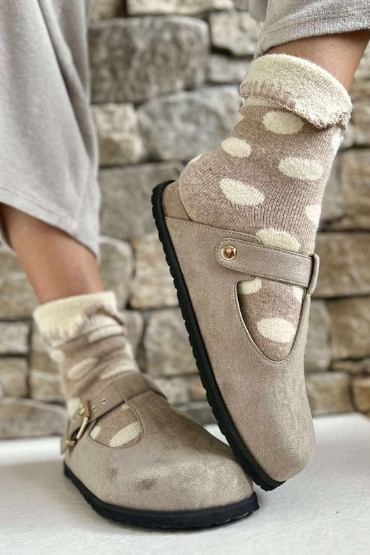 Laundry B Terry & Wool Luxury Socks Dotty Latte Stone